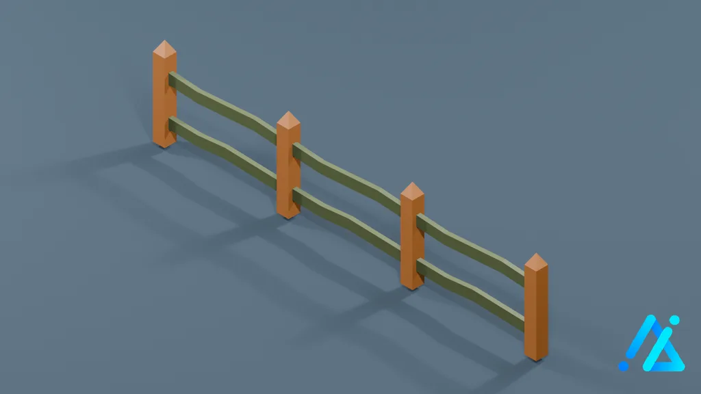 Low-Poly Weathered Wooden Rail Fence — 3D model preview