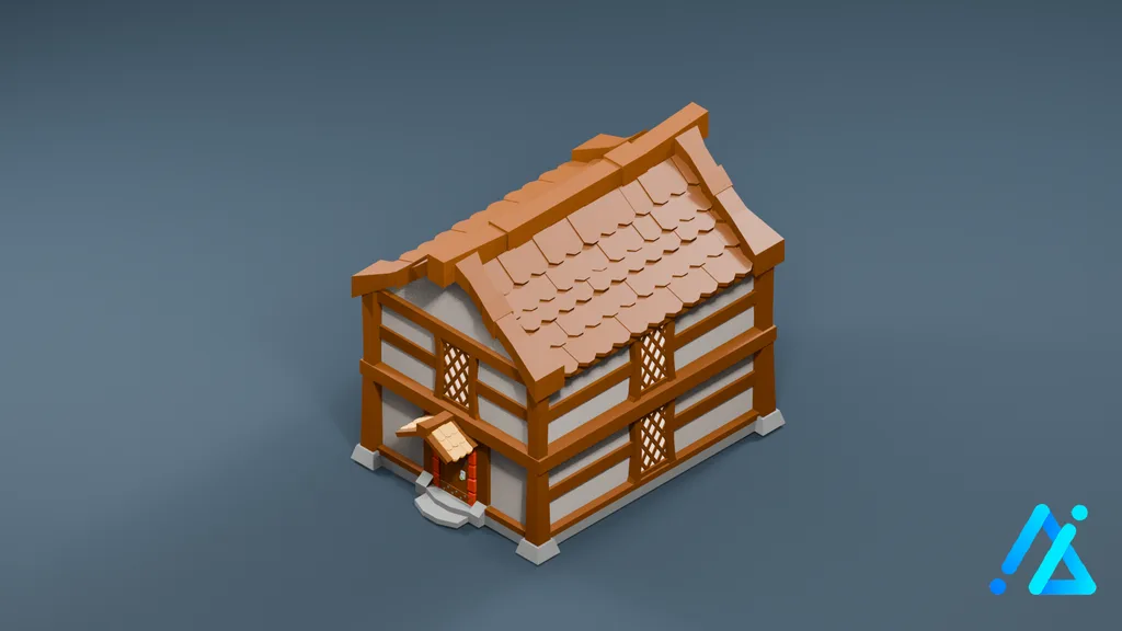 Low-Poly Timber Cottage 01 — Warm Wood — 3D model preview