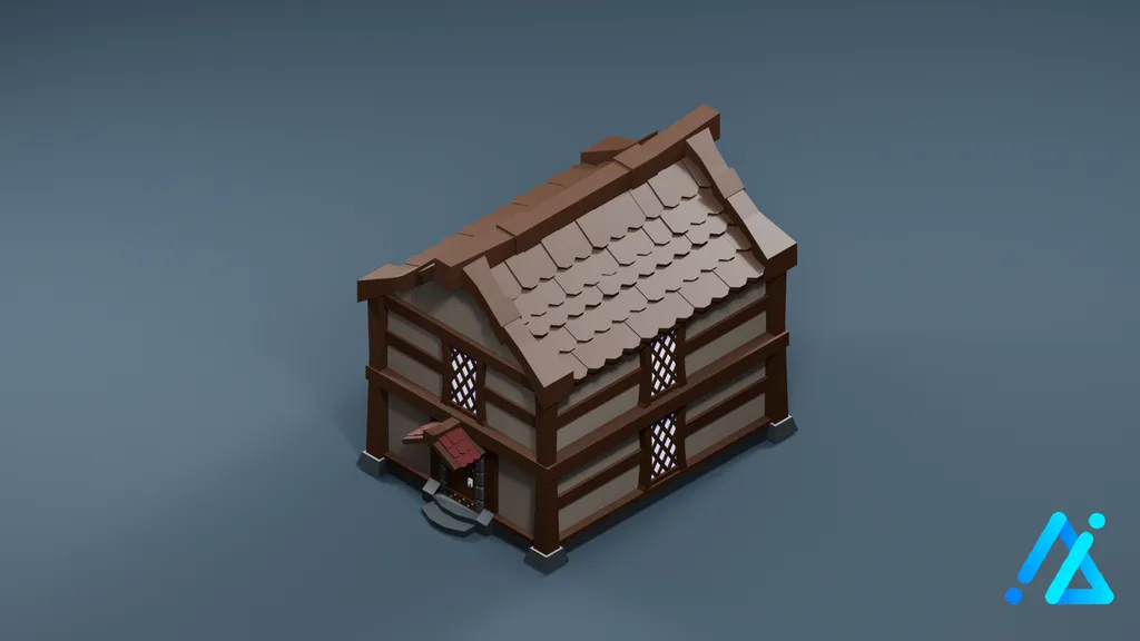 Low-Poly Timber Cottage 01 — Dark Wood — 3D model preview