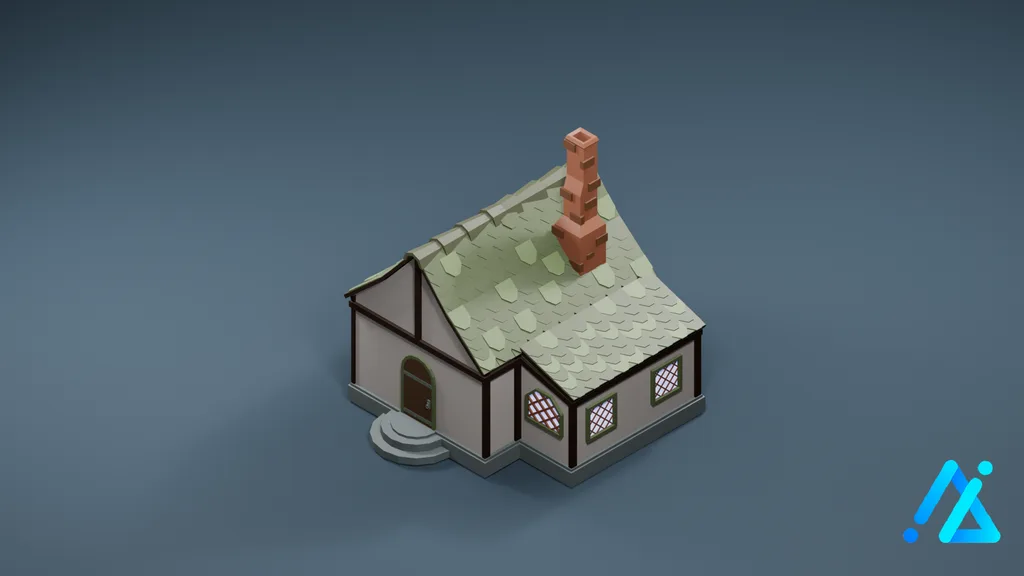 Low-Poly Gray Cottage 04 — Stone Roof — 3D model preview