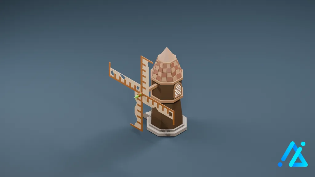 Low-Poly Village Windmill 05 — Light — 3D model preview