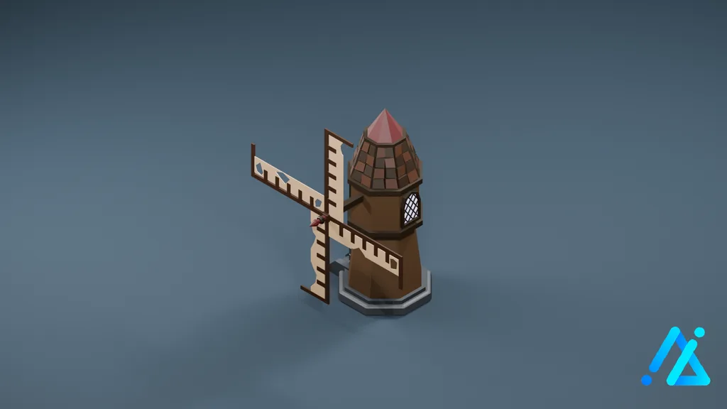 Low-Poly Village Windmill 05 — Dark — 3D model preview