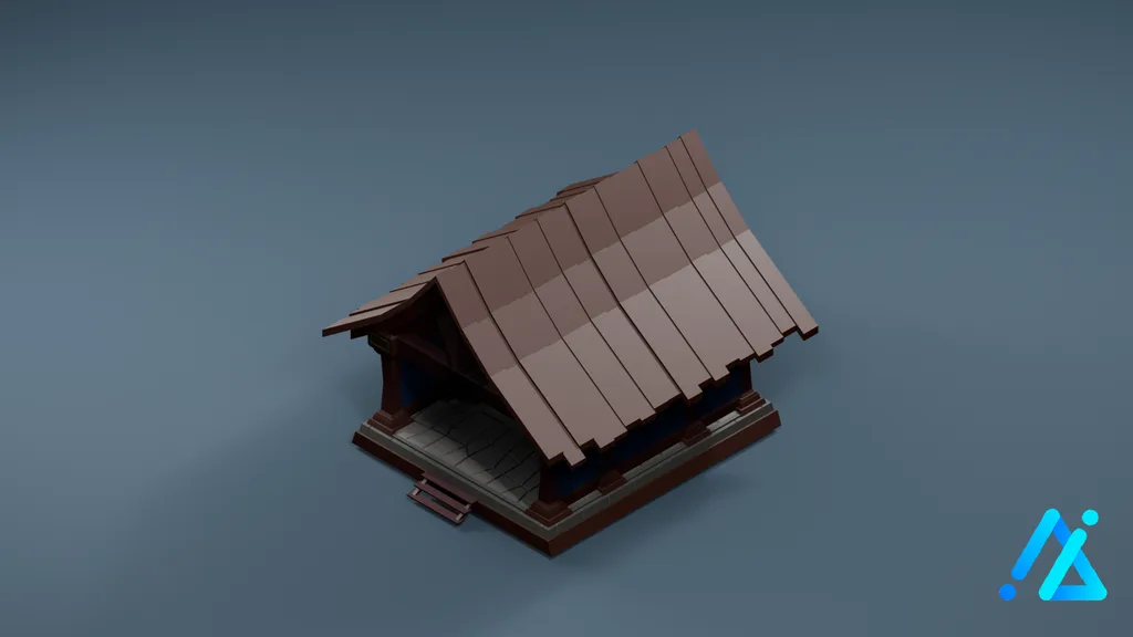 Low-Poly Open Timber Shelter 06 — Brown — 3D model preview