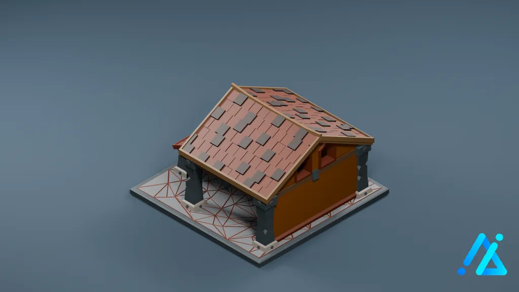Low-Poly Village Hut 07 — Brown Shingles — 3D model preview