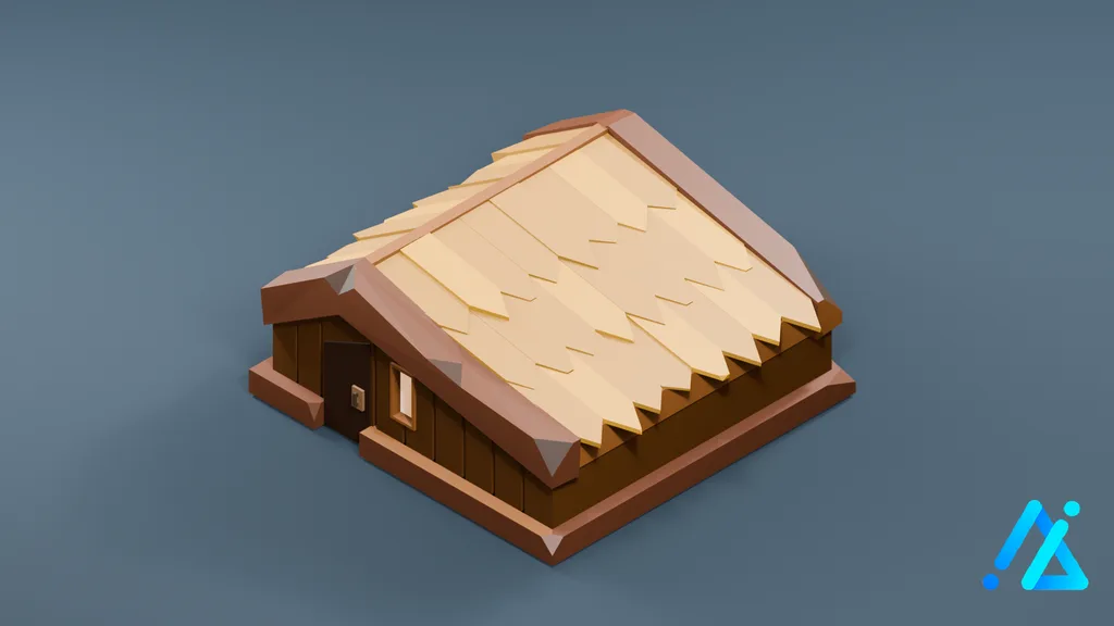 Low-Poly Village Hut 08 — Pale Roof — 3D model preview