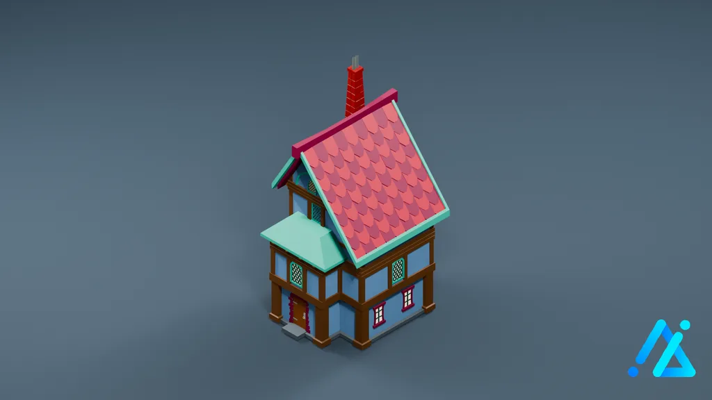 Low-Poly Fantasy House 10 — Red Roof — 3D model preview
