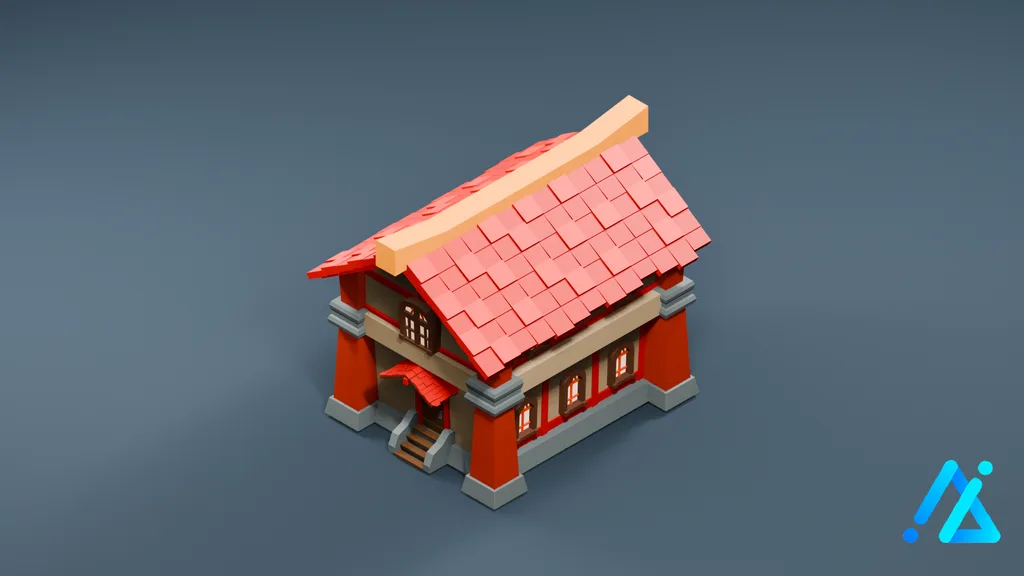 Low-Poly Village House 11 — Light Walls — 3D model preview