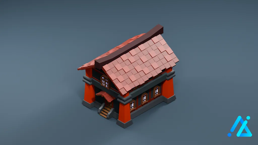 Low-Poly Village House 11 — Dark Walls — 3D model preview