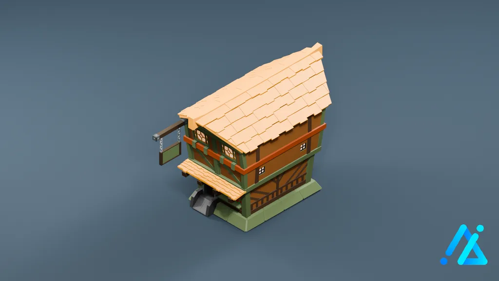 Low-Poly Pale-Roof Timber House 13 — 3D model preview