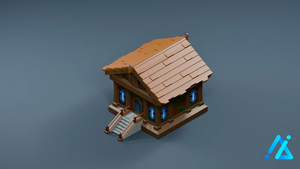 Low-Poly Raised Cottage 14 — Dark Timber — 3D model preview