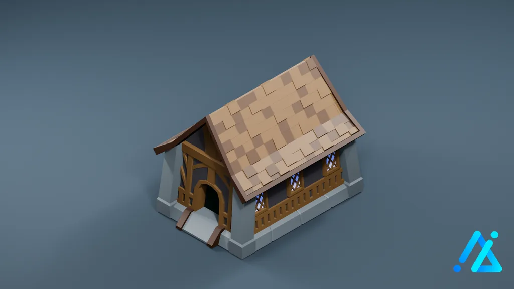 Low-Poly Cottage 16 — Brown Roof — 3D model preview