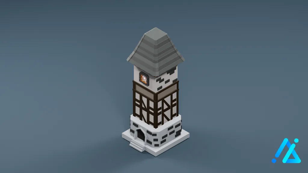 Low-Poly Gray-Roof Village Tower 18 — 3D model preview