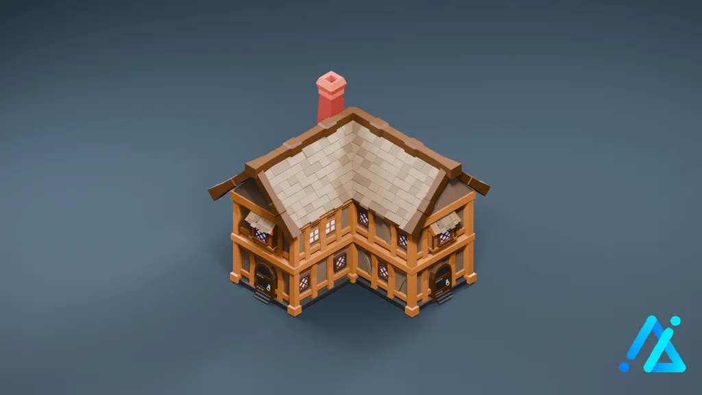 Low-Poly Cream-Roof Village Hall 19 — 3D model preview