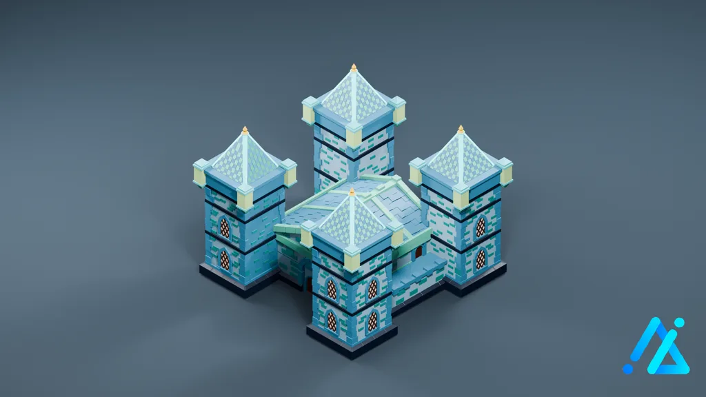 Low-Poly Blue Fantasy Castle 20 — 3D model preview