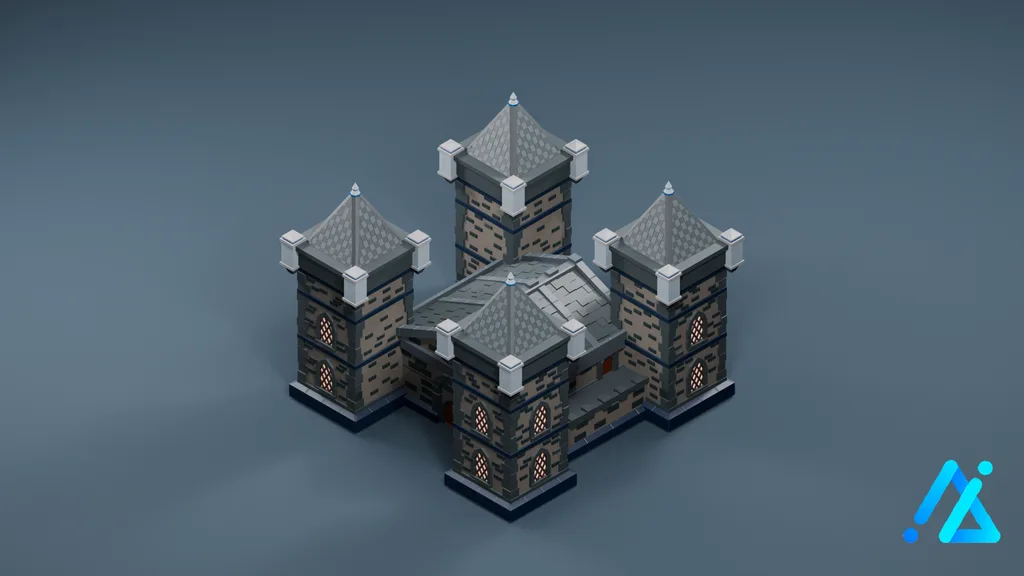 Low-Poly Gray Fantasy Castle 20 — 3D model preview