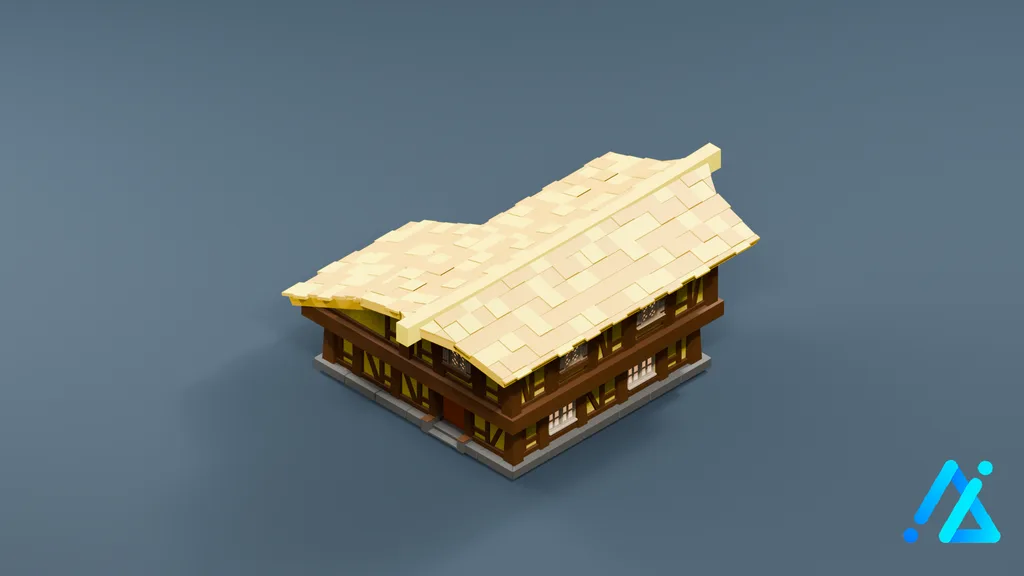 Low-Poly Pale-Roof Timber Hall 22 — 3D model preview