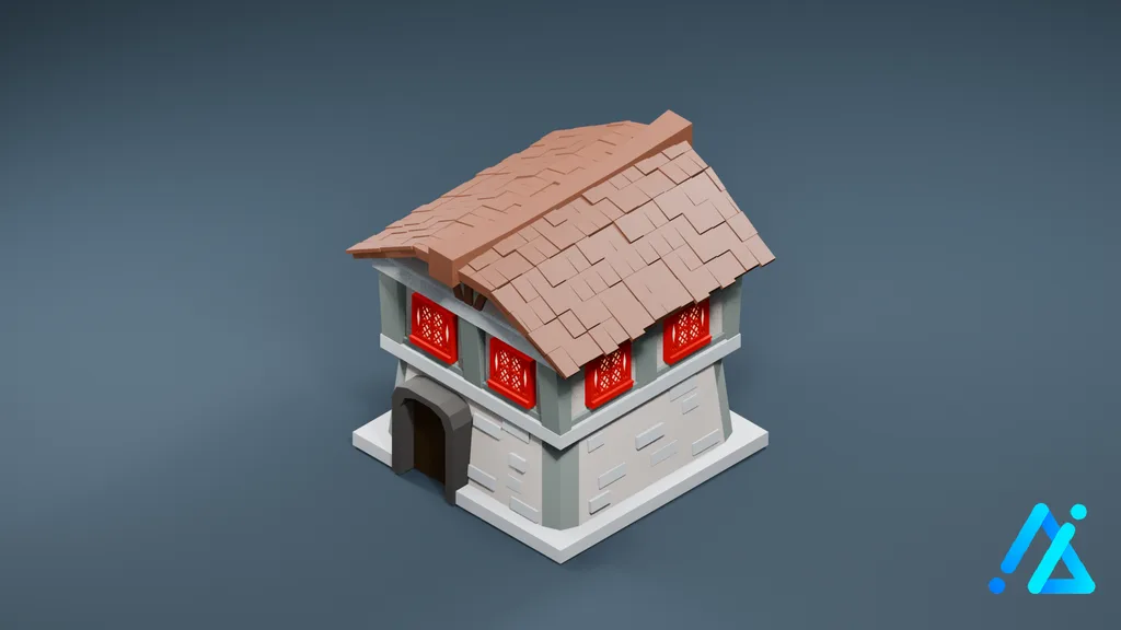 Low-Poly Red-Window Village Tower 23 — 3D model preview