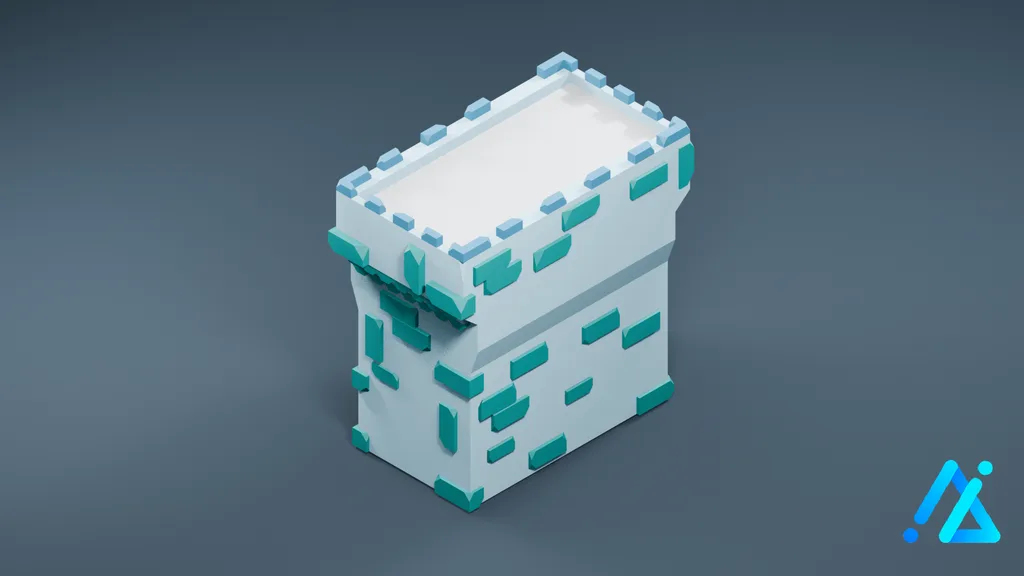 Low-Poly Turquoise Stone Tower 26 — 3D model preview