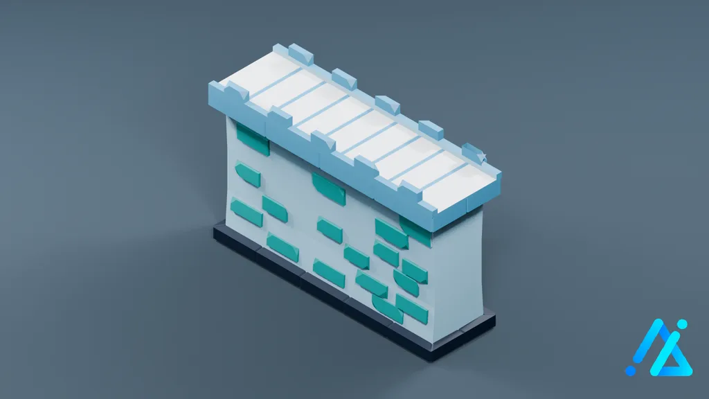 Low-Poly Turquoise Stone Wall 27 — 3D model preview