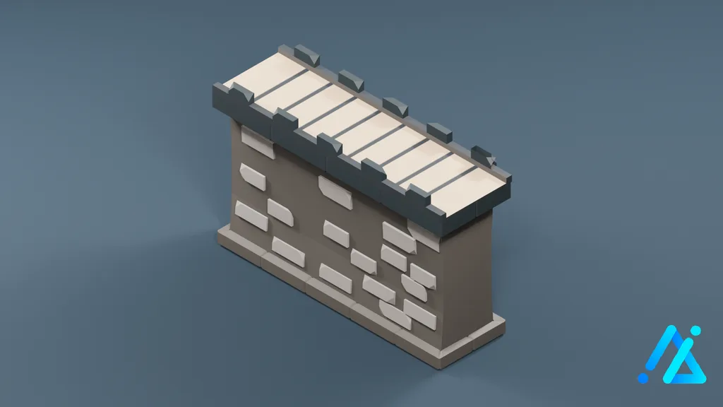 Low-Poly Gray Stone Wall 27 — 3D model preview