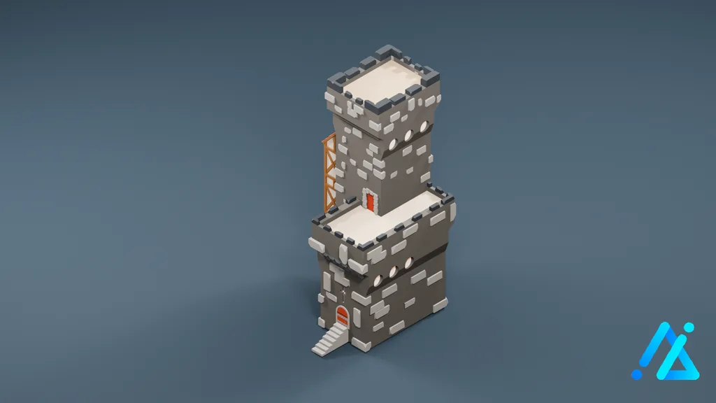 Low-Poly Gray Stone Tower 28 — 3D model preview