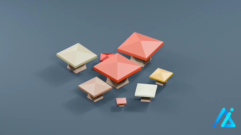 Low-Poly Mushroom Group 01 B — 3D model preview