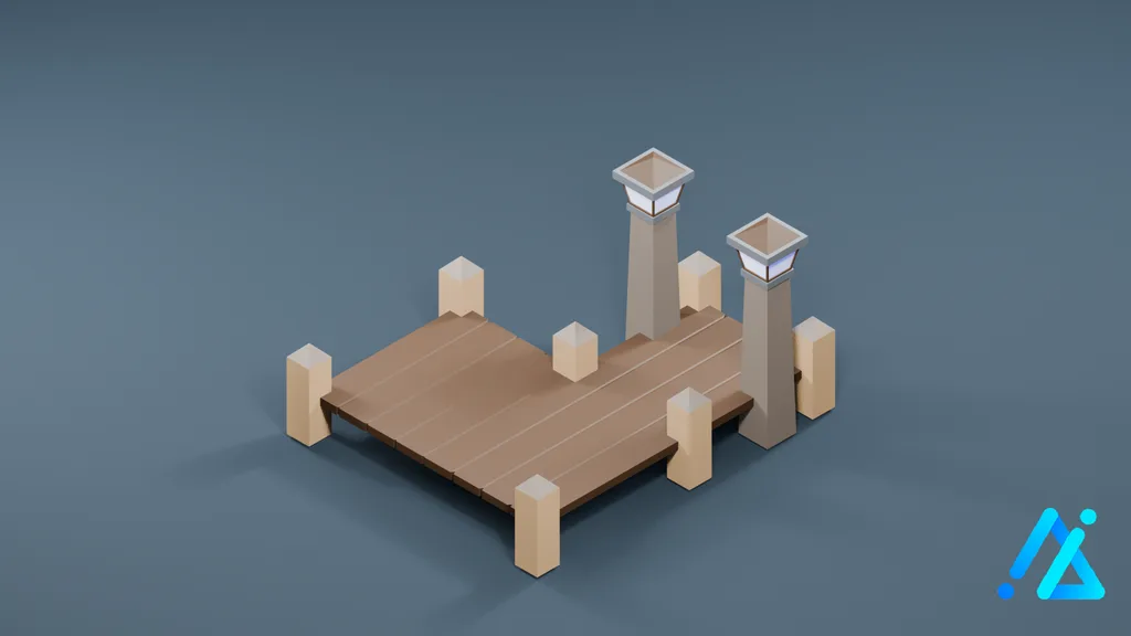 Low-Poly Pale-Capped Wooden Pier — 3D model preview