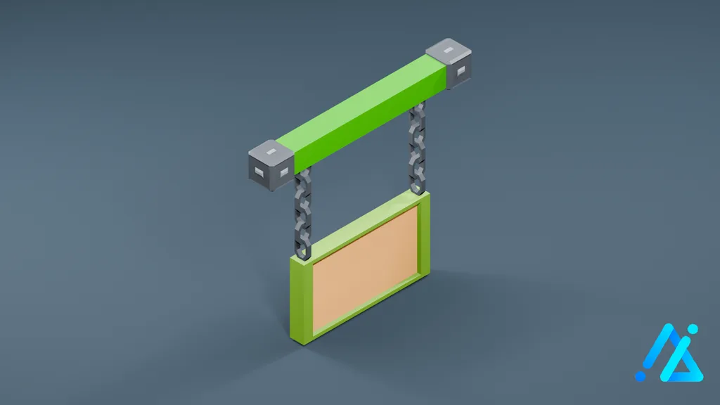Low-Poly Bright Green Hanging Signboard — 3D model preview