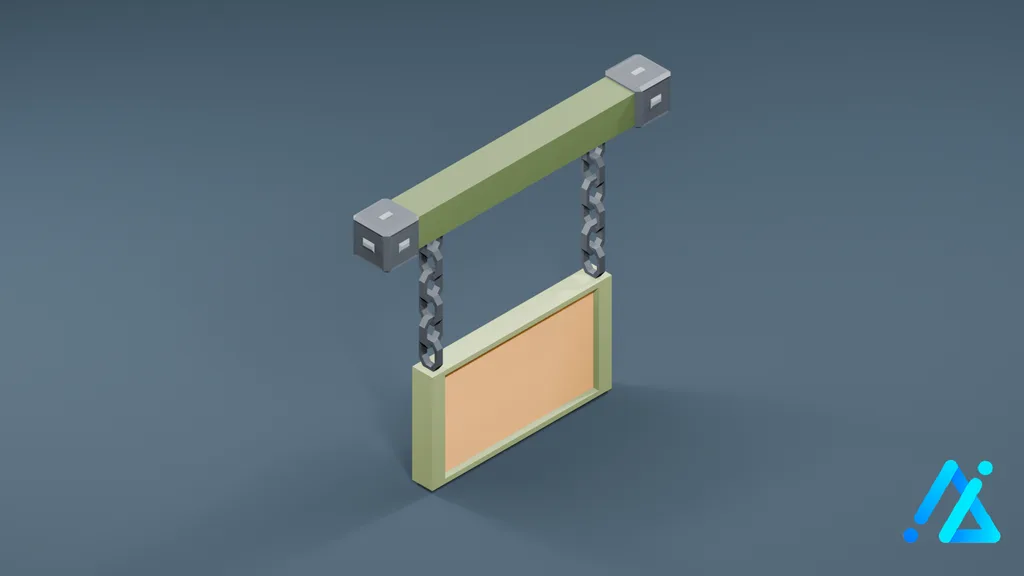 Low-Poly Muted Green Hanging Signboard — 3D model preview