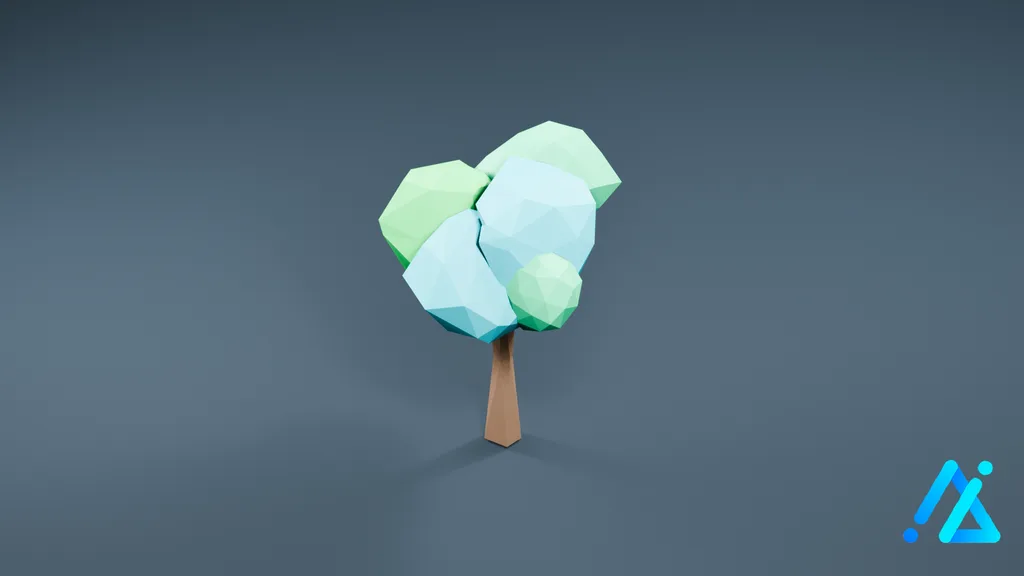 Low-Poly Light Green Village Tree 01 — 3D model preview
