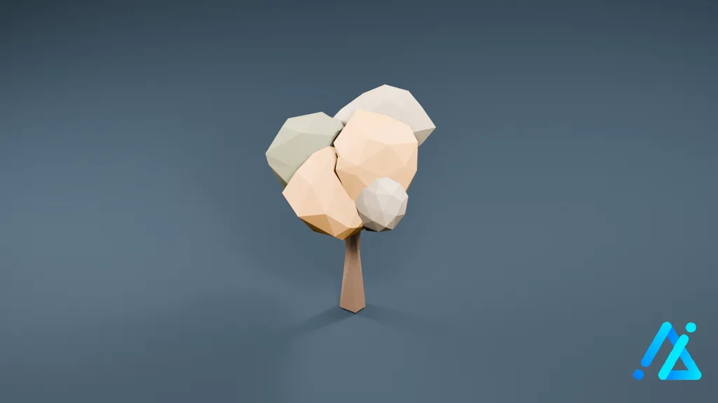Low-Poly Tan Village Tree 01 — 3D model preview