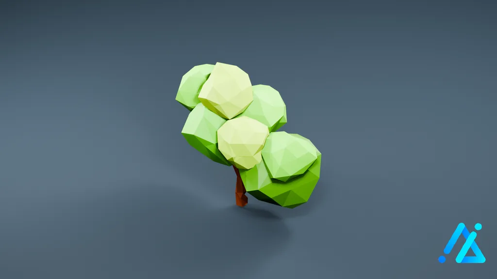 Low-Poly Bright Green Village Tree 02 — 3D model preview