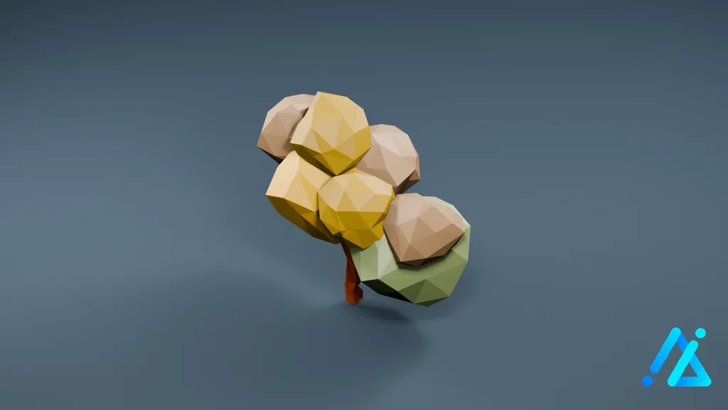 Low-Poly Ochre Village Tree 02 — 3D model preview