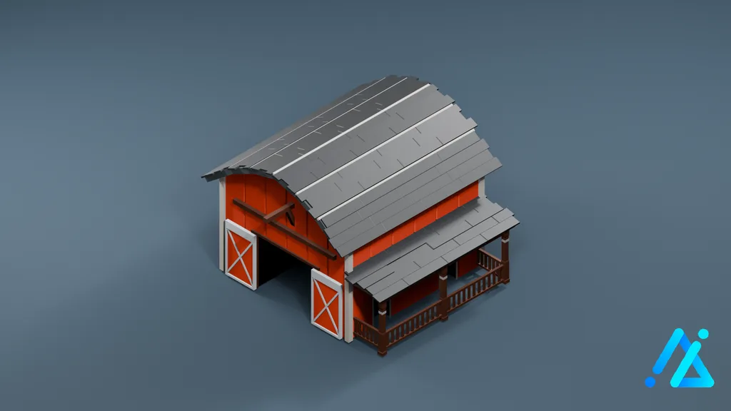 Low-Poly Barn Garage 01 A — 3D model preview