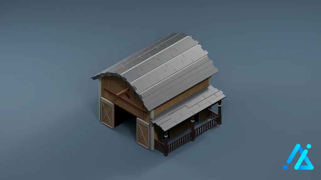 Low-Poly Barn Garage 01 B — 3D model preview