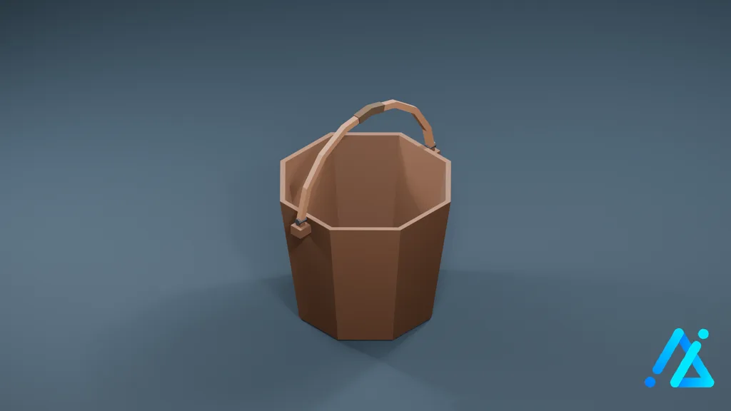 Low-Poly Wooden Bucket 01 — 3D model preview