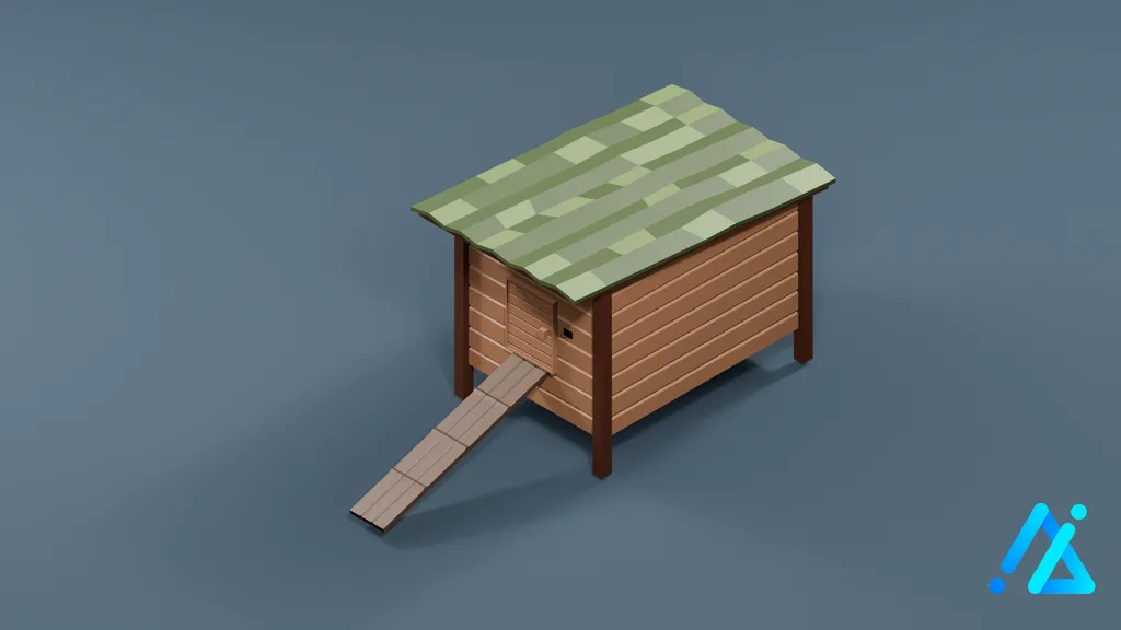 Low-Poly Green-Roof Chicken Coop — 3D model preview