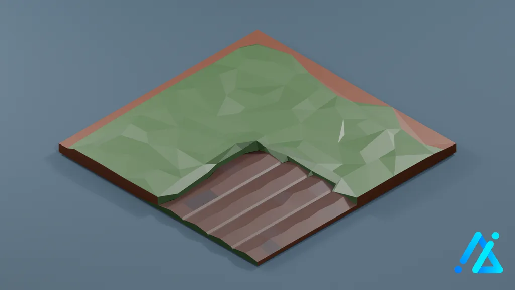 Low-Poly Field Path Tile 02 C — 3D model preview