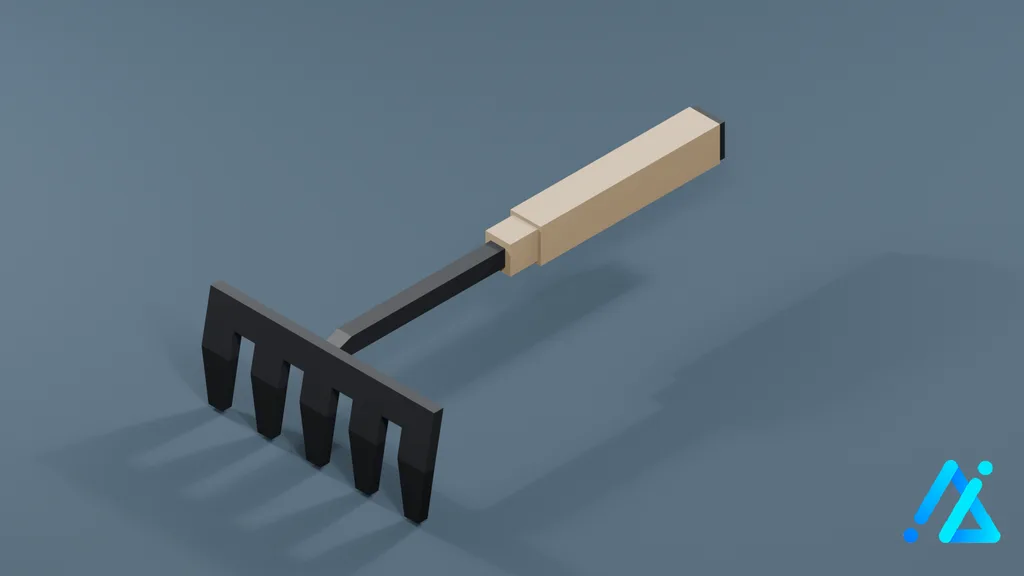 Low-Poly Garden Rake — 3D model preview