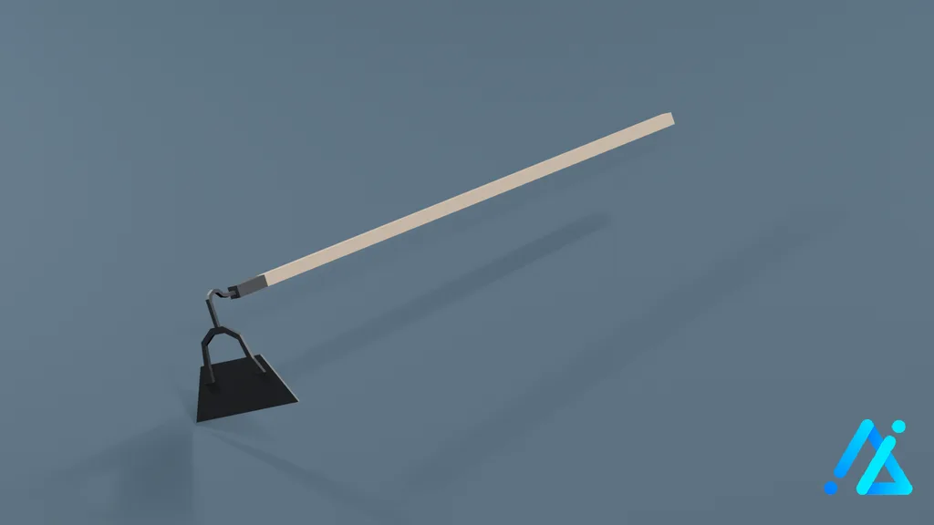 Low-Poly Long-Handle Hoe — 3D model preview