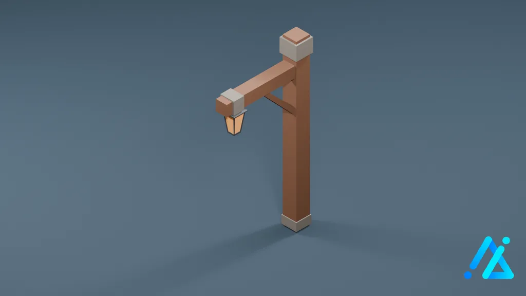 Low-Poly Timber Wall Lamp 01 — 3D model preview