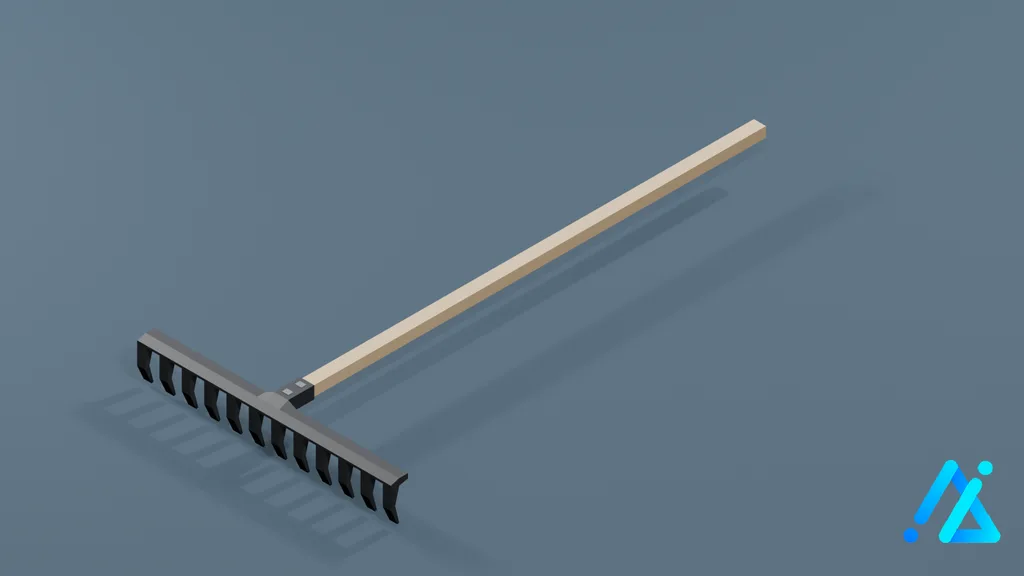 Low-Poly Long-Handle Rake — 3D model preview