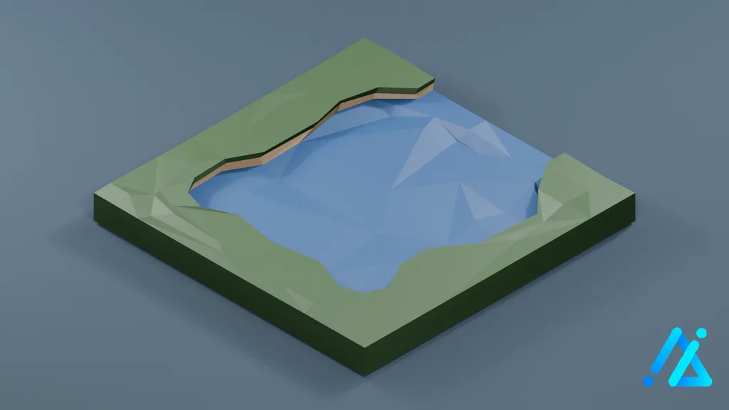Low-Poly River Terrain Piece 01 — 3D model preview