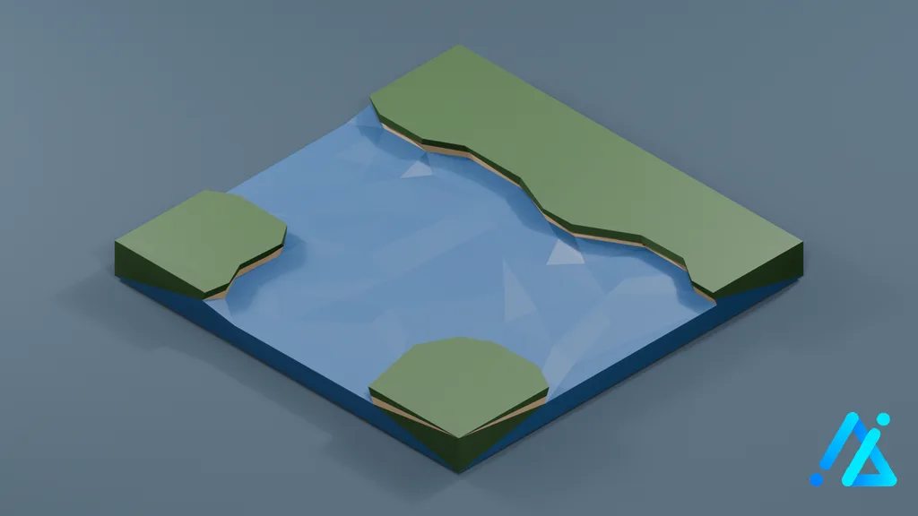 Low-Poly River Terrain Piece 01 A — 3D model preview