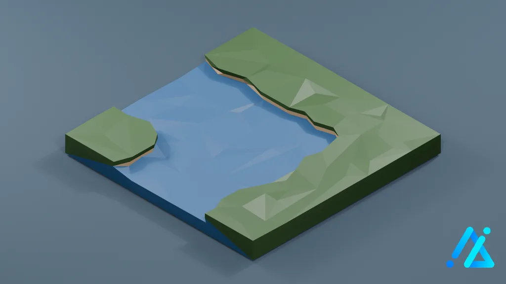 Low-Poly River Terrain Piece 01 B — 3D model preview