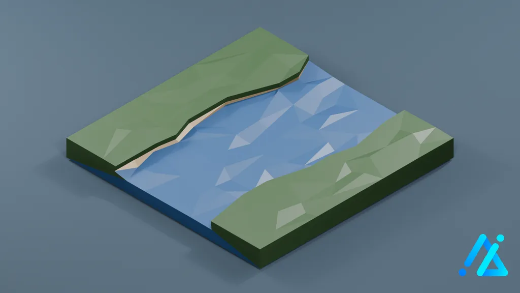 Low-Poly River Terrain Piece 02 — 3D model preview