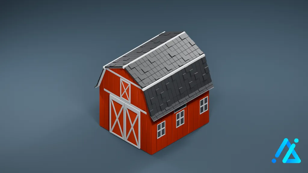 Low-Poly Red Farm Barn — 3D model preview