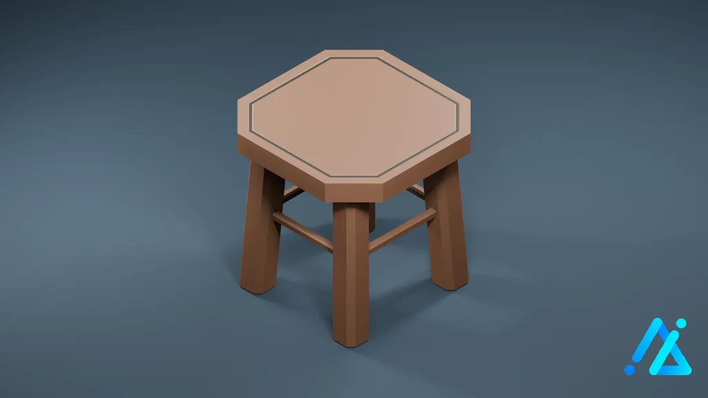 Low-Poly Wooden Farm Stool — 3D model preview