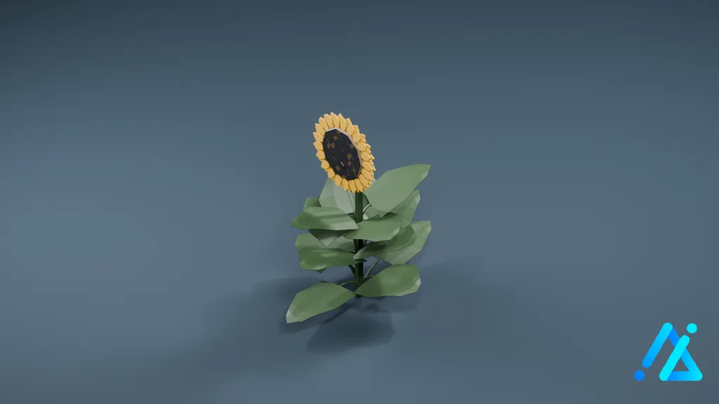 Low-Poly Sunflower Plant — 3D model preview