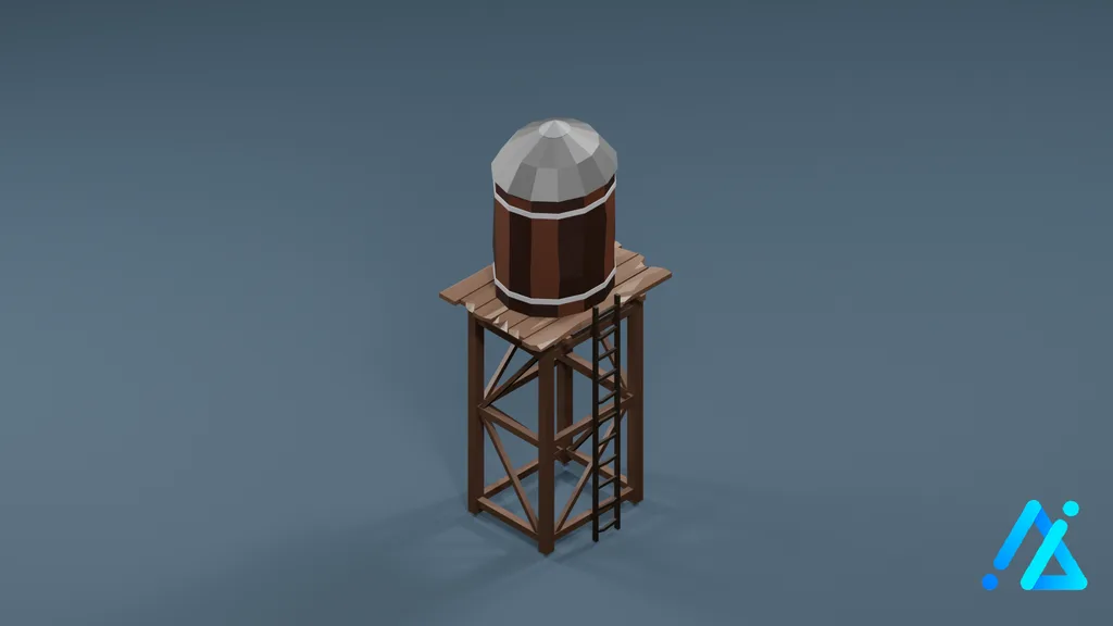 Low-Poly Farm Water Tower — 3D model preview